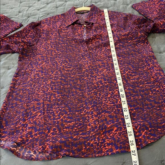 Catherine Gee 100% Silk Purple Red Abstract Print Button-Up Popover Shirt Small - Picture 7 of 7